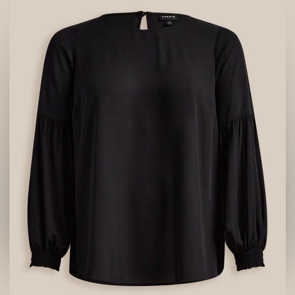 Torrid Georgette Blouson Sleeve Blouse Black 5X/28W, Corporate Goth Officewear - Picture 4 of 8